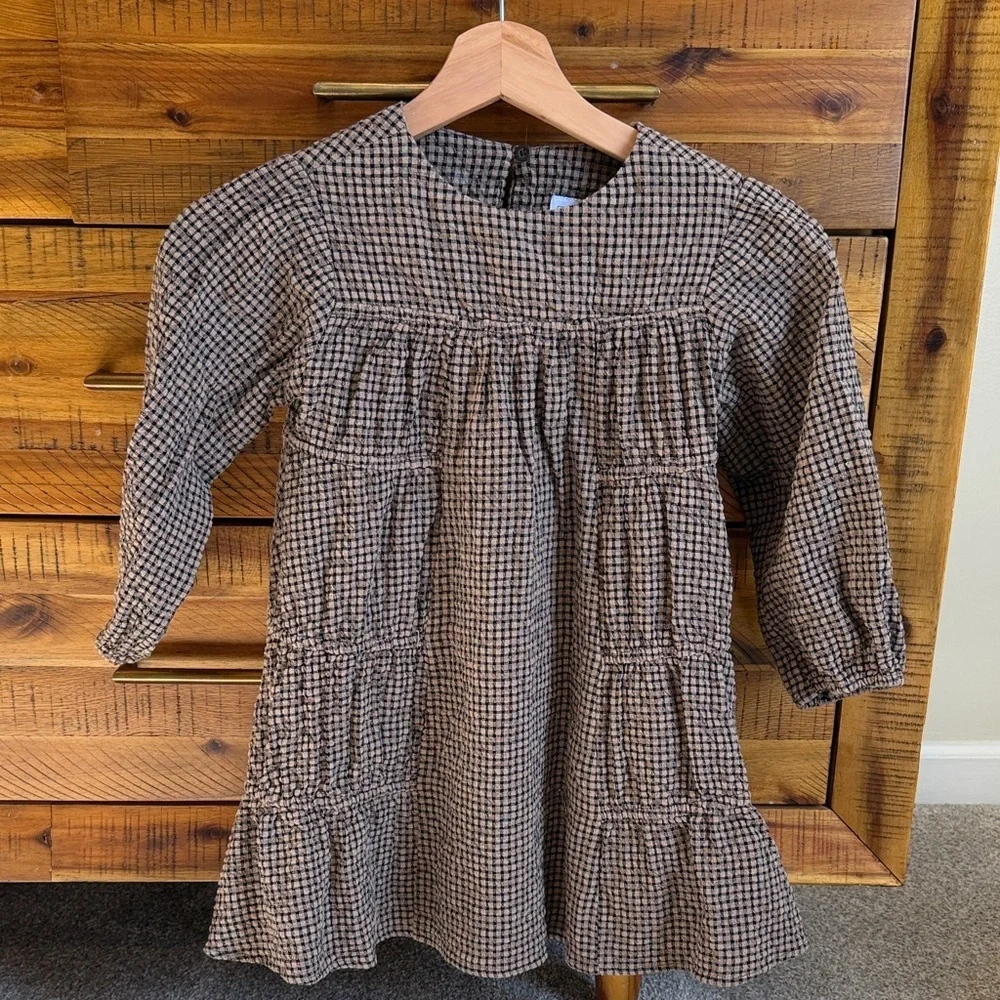Zara Girls Classic Brown Checkered Kids Dress